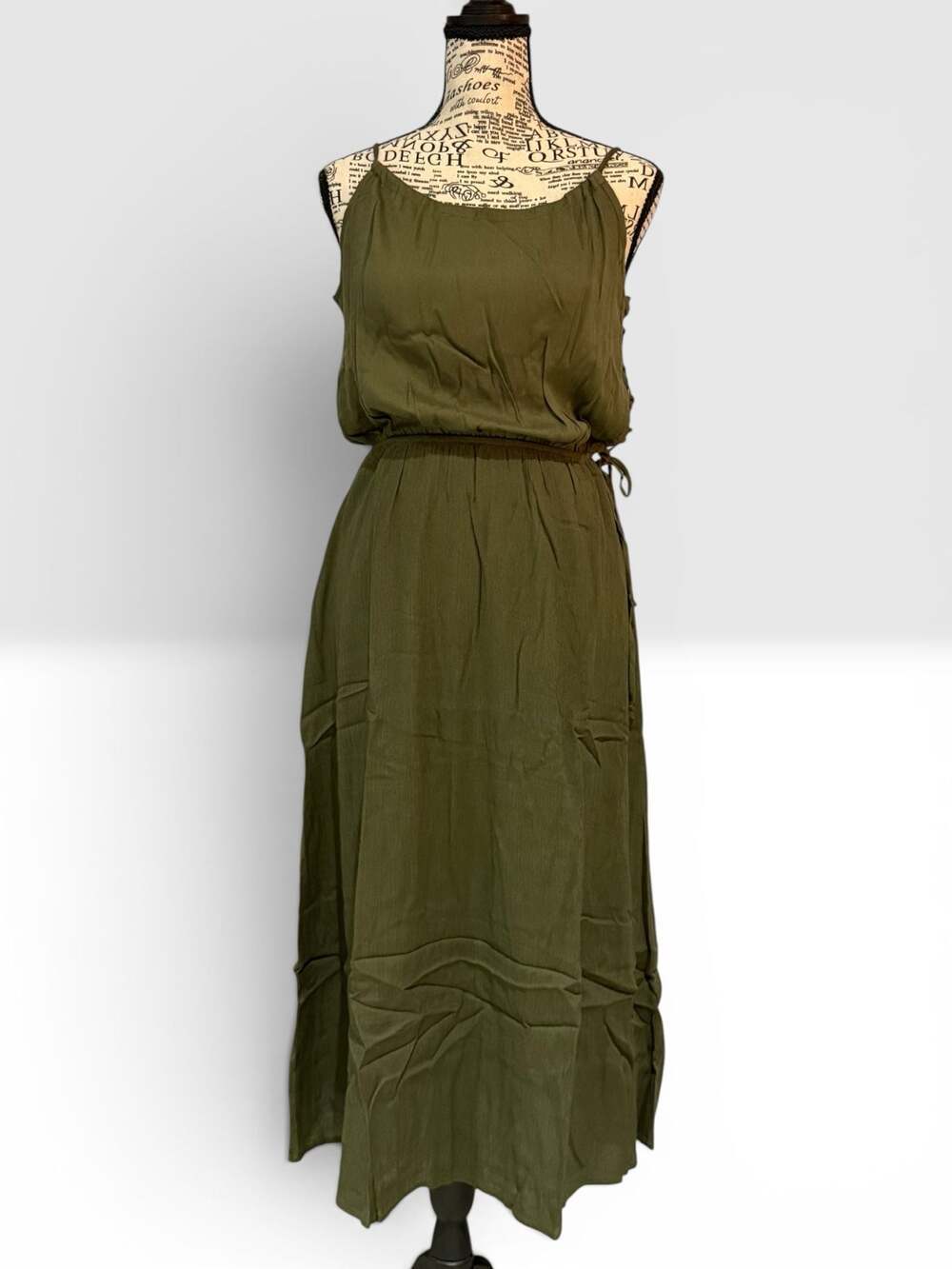 NWT Olive Green Side Lace-Up Midi Maxi Dress Size Small Boho Resort